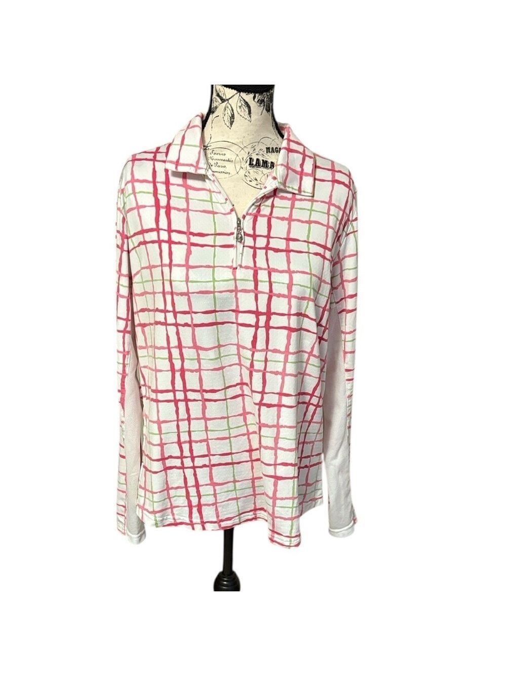 San Soleil Women’s UPF 50 Outdoors Sun Shirt Long Sleeve Plaid Size L